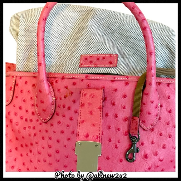 Dooney & Bourke Small Double Handle Ostrich Pattern Pink Satchel - Picture 8 of 16